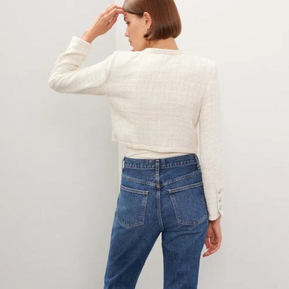 RTR Great Jones Cream Tweed Button Front Tweed Cropped‎ Jacket Sz 10 - Picture 2 of 11